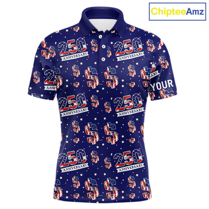 USA 250th Anniversary Mens Golf Polo Shirt Custom Patriotic American Flag Independence Team Golf Tops NHN0235