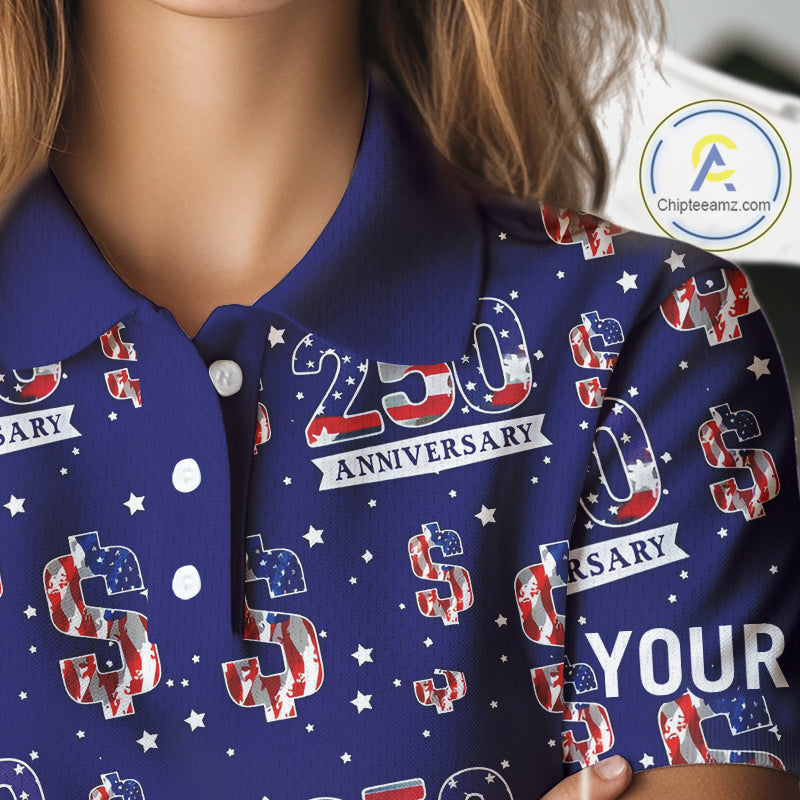 USA 250th Anniversary Womens Golf Polo Shirt Custom Patriotic American Flag Independence Team Golf Top NHN0235