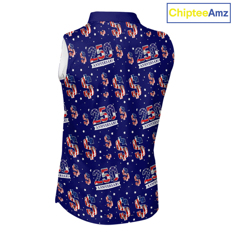 USA 250th Anniversary Womens Sleeveless Golf Polo Shirt Custom Patriotic American Flag Team Golf Top NHN0235