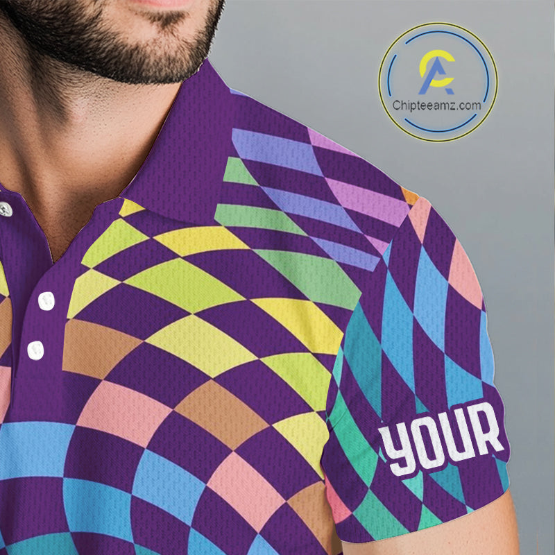Mens Golf Polo Shirt Custom Checkerboard Argyle Pattern Golf Shirts For Men, Golf Gifts NHN0123