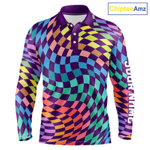 Load image into Gallery viewer, Long Sleeve Golf Polo Shirt Custom Checkerboard Argyle Pattern Golf Shirts For Men NHN0123