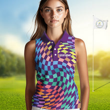Load image into Gallery viewer, Womens Sleeveless Golf Polo Shirt Custom Checkerboard Argyle Pattern Golf Shirts For Ladies NHN0123