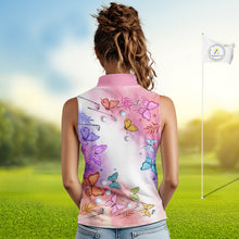 Load image into Gallery viewer, Butterfly Womens Sleeveless Golf Polo Shirt Custom Name Floral Colorful Watercolor Golf Shirts, Golf Gifts NHN0126