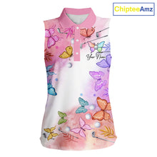 Load image into Gallery viewer, Butterfly Womens Sleeveless Golf Polo Shirt Custom Name Floral Colorful Watercolor Golf Shirts, Golf Gifts NHN0126