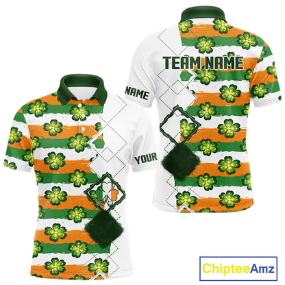 Mens Golf Polos Shirts Custom Green Clover St Patricks Day Pattern Ireland Flag Golf Top Shirt NHN0139