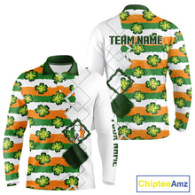 Load image into Gallery viewer, Long Sleeve Golf Polo Shirt Custom Green Clover St Patricks Day Pattern Ireland Flag Golf Top NHN0139
