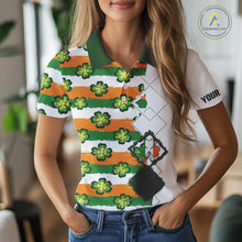 Load image into Gallery viewer, Womens Golf Polos Shirts Custom Green Clover St Patricks Day Pattern Ireland Flag Golf Top Shirt NHN0139