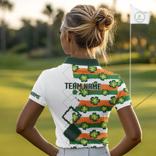 Load image into Gallery viewer, Womens Golf Polos Shirts Custom Green Clover St Patricks Day Pattern Ireland Flag Golf Top Shirt NHN0139