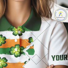 Load image into Gallery viewer, Womens Golf Polos Shirts Custom Green Clover St Patricks Day Pattern Ireland Flag Golf Top Shirt NHN0139