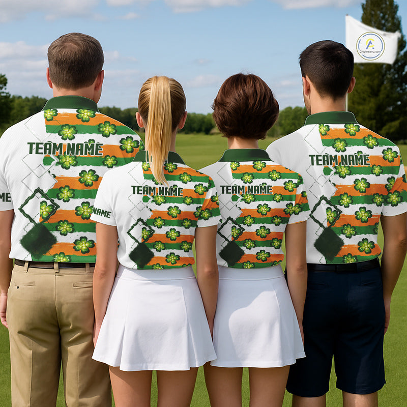 Womens Golf Polos Shirts Custom Green Clover St Patricks Day Pattern Ireland Flag Golf Top Shirt NHN0139