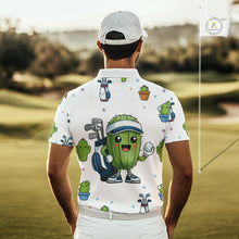 Load image into Gallery viewer, Argyle Pattern Mens Golf Polo Shirts Funny Cactus Flower Custom Cactus Golf Shirt Golfer Gifts NHN0012