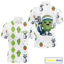 Load image into Gallery viewer, Argyle Pattern Mens Golf Polo Shirts Funny Cactus Flower Custom Cactus Golf Shirt Golfer Gifts NHN0012