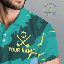 Load image into Gallery viewer, Mens Golf Polo Shirts Green Golf Clubs Custom Name Personalized Team Green Camo Golf Tops NHN0016