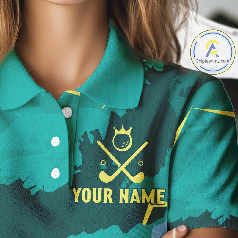 Womens Golf Polo Shirts Green Golf Clubs Custom Name Personalized Team Green Camo Golf Tops NHN0016