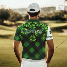 Load image into Gallery viewer, Mens Golf Polos Shirts Custom Green Clover St Patricks Day Plaid Pattern Golf Tops NHN0143