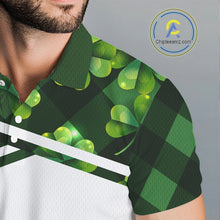 Load image into Gallery viewer, Mens Golf Polos Shirts Custom Green Clover St Patricks Day Plaid Pattern Golf Tops NHN0143