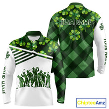 Load image into Gallery viewer, Long Sleeve Golf Polo Shirt Custom Green Clover St Patricks Day Plaid Pattern Golf Tops NHN0143