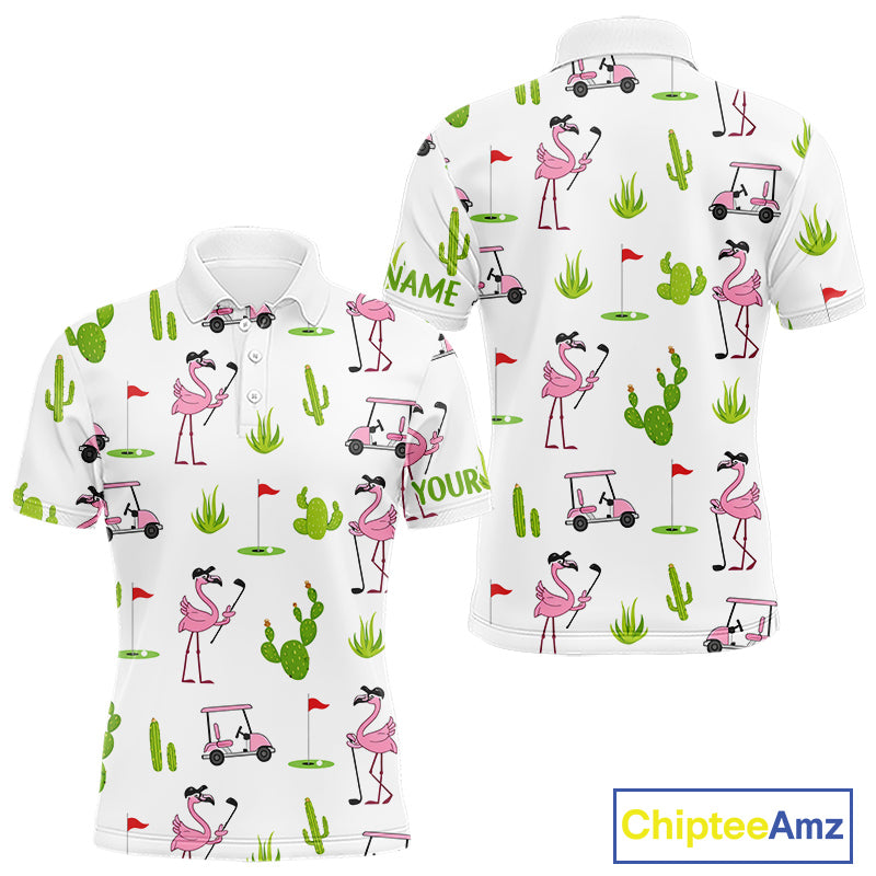 Flamingo Cactus Desert Pattern Mens Golf Polo Shirts Custom Cactus Golf Shirt Personalized NHN0150