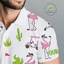 Load image into Gallery viewer, Flamingo Cactus Desert Pattern Mens Golf Polo Shirts Custom Cactus Golf Shirt Personalized NHN0150