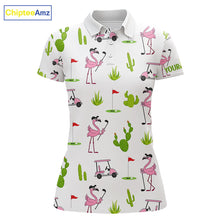 Load image into Gallery viewer, Flamingo Cactus Desert Pattern Womens Golf Polo Shirts Custom Ladies Cactus Golf Shirt Personalized NHN0150