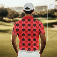 Load image into Gallery viewer, Plaid Mens Golf Polo Shirt Custom Abstract Red Hexagon Pattern Golf Shirts For Men NHN0156
