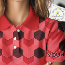 Load image into Gallery viewer, Plaid Womens Golf Polo Shirt Custom Abstract Red Hexagon Pattern Golf Shirts For Ladies NHN0156