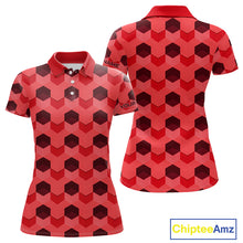 Load image into Gallery viewer, Plaid Womens Golf Polo Shirt Custom Abstract Red Hexagon Pattern Golf Shirts For Ladies NHN0156