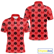 Load image into Gallery viewer, Plaid Mens Golf Polo Shirt Custom Abstract Red Hexagon Pattern Golf Shirts For Men NHN0156