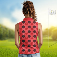 Load image into Gallery viewer, Plaid Womens Sleeveless Golf Polo Shirt Custom Abstract Red Hexagon Pattern Golf Shirts NHN0156