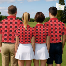 Load image into Gallery viewer, Plaid Mens Golf Polo Shirt Custom Abstract Red Hexagon Pattern Golf Shirts For Men NHN0156