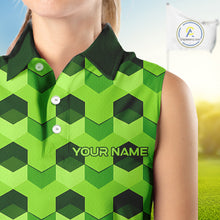 Load image into Gallery viewer, Plaid Womens Sleeveless Golf Polo Shirt Custom Abstract Green Hexagon Pattern Golf Shirts NHN0156