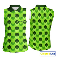 Load image into Gallery viewer, Plaid Womens Sleeveless Golf Polo Shirt Custom Abstract Green Hexagon Pattern Golf Shirts NHN0156