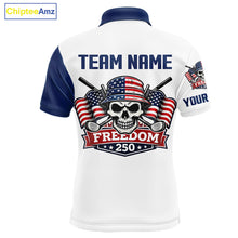 Load image into Gallery viewer, Mens Golf Polo Shirt Custom 250th Anniversary American Flag Skull Golf Shirt, Group Golf Gift NHN0143