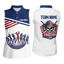 Load image into Gallery viewer, Womens Sleeveless Golf Polo Shirt Freedom 250th Anniversary American Flag Skull Golf Shirts Patriotic Gift NHN0143