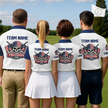 Mens Golf Polo Shirt Custom 250th Anniversary American Flag Skull Golf Shirt, Group Golf Gift NHN0143