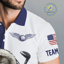 Load image into Gallery viewer, American Flag Eagle Mens Golf Polo Shirts Custom Patriotic Eagle Blue &amp; White Golf Attire For Men NHN0041