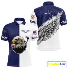 Load image into Gallery viewer, American Flag Eagle Mens Golf Polo Shirts Custom Patriotic Eagle Blue &amp; White Golf Attire For Men NHN0041