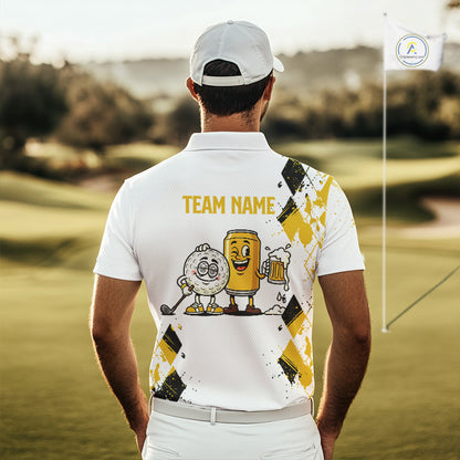 Argyle Pattern Mens Golf Polo Shirt – Custom Funny Beer Golf Shirt, Golfer Gift NHN0046