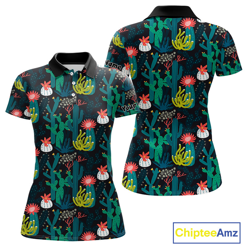 Funny Desert Cactus Pattern Womens Golf Polo Shirts Custom Cactus Golf Shirt For Ladies, Golfer Gift NHN0186