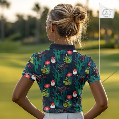 Funny Desert Cactus Pattern Womens Golf Polo Shirts Custom Cactus Golf Shirt For Ladies, Golfer Gift NHN0186