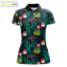 Load image into Gallery viewer, Funny Desert Cactus Pattern Womens Golf Polo Shirts Custom Cactus Golf Shirt For Ladies, Golfer Gift NHN0186