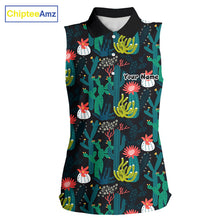 Load image into Gallery viewer, Funny Desert Cactus Pattern Womens Sleeveless Golf Polo Shirts Custom Cactus Golf Shirt For Ladies NHN0186