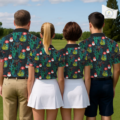Funny Desert Cactus Pattern Mens Golf Polo Shirts Custom Cactus Golf Shirt For Men, Golfer Gift NHN0186