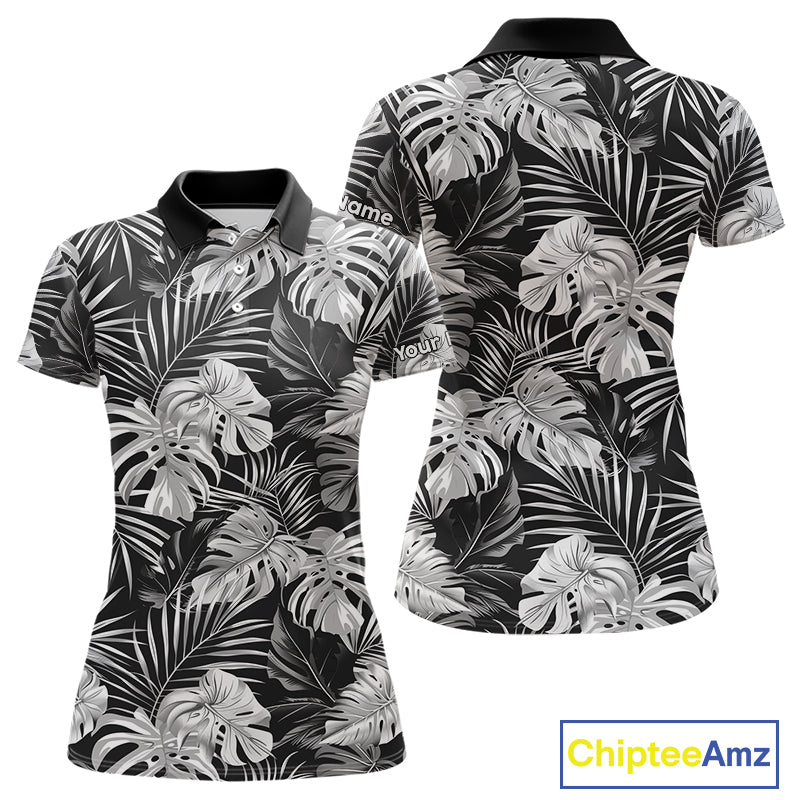 Womens Golf Polo Shirt Retro Floral Pattern Tropical Leaves Custom Team Golf Shirt, Golf Gifts NHN0190