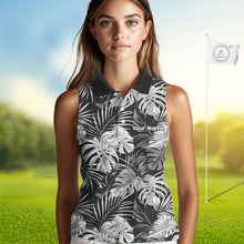Load image into Gallery viewer, Womens Sleeveless Golf Polo Shirt Retro Floral Pattern Tropical Leaves Custom Team Golf Shirt NHN0190