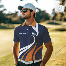 Load image into Gallery viewer, Mens Golf Polo Shirts Orange And Blue Pattern With Custom Golf Ball Name, Golf Gifts NHN0061