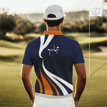 Load image into Gallery viewer, Mens Golf Polo Shirts Orange And Blue Pattern With Custom Golf Ball Name, Golf Gifts NHN0061
