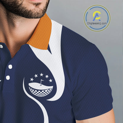 Mens Golf Polo Shirts Orange And Blue Pattern With Custom Golf Ball Name, Golf Gifts NHN0061