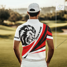 Load image into Gallery viewer, Mens Golf Polo Shirts Custom Golf Ball Red And Black Pattern Lion Golf Shirts For Men Golf Gifts NHN0064