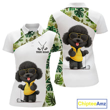 Load image into Gallery viewer, Funny Green Tropical Pattern Womens Golf Polo Shirts Custom White Golf Ball, Poodle Dog Lover Gift NHN0067